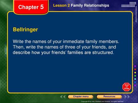 Chapter 5 Lesson 2 Family Relationships Bellringer