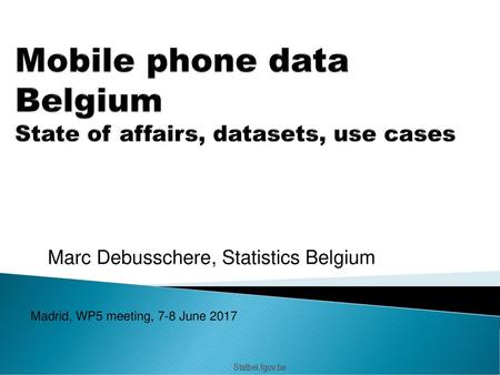 Mobile phone data Belgium State of affairs, datasets, use cases