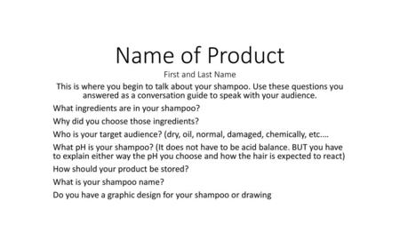 Name of Product First and Last Name