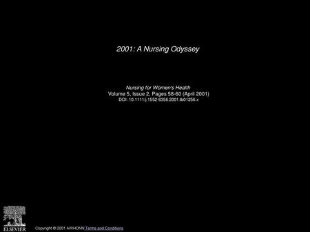 2001: A Nursing Odyssey Nursing for Women's Health