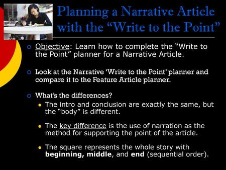 Planning a Narrative Article with the “Write to the Point”