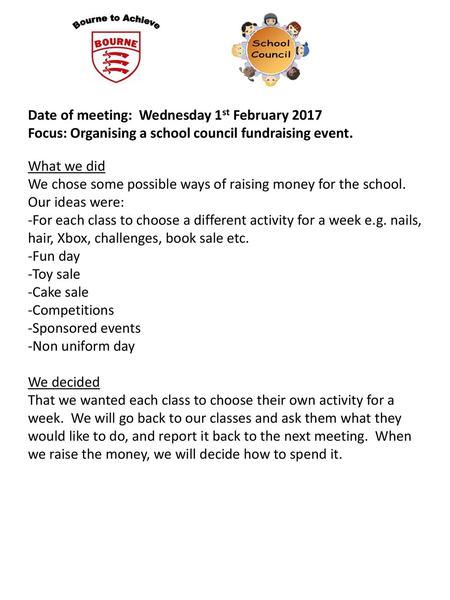 Date of meeting:  Wednesday 1st February 2017