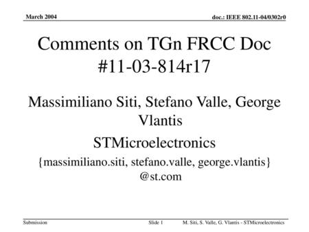 Comments on TGn FRCC Doc # r17