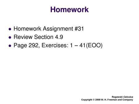 Homework Homework Assignment #31 Review Section 4.9