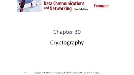 Chapter 30 Cryptography Copyright © The McGraw-Hill Companies, Inc. Permission required for reproduction or display.