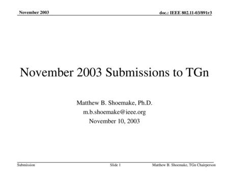 November 2003 Submissions to TGn
