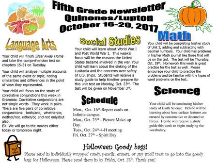 Fifth Grade Newsletter