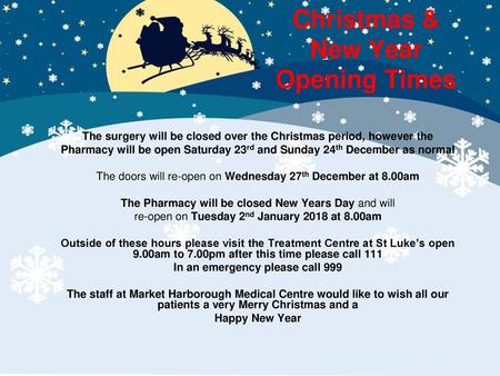 Christmas & New Year Opening Times