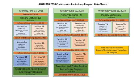 ALGALBBB 2018 Conference – Preliminary Program At-A-Glance
