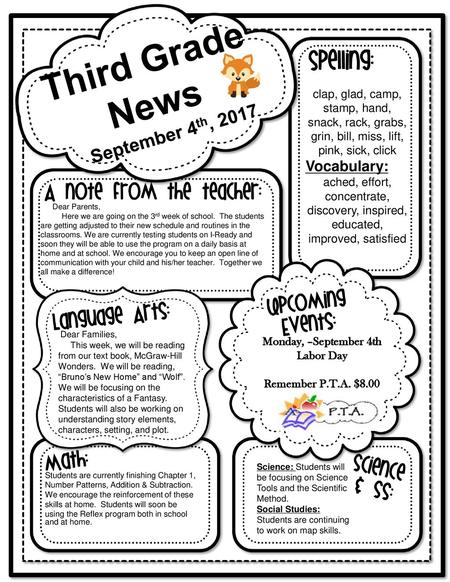 Third Grade News September 4th, 2017 Vocabulary: