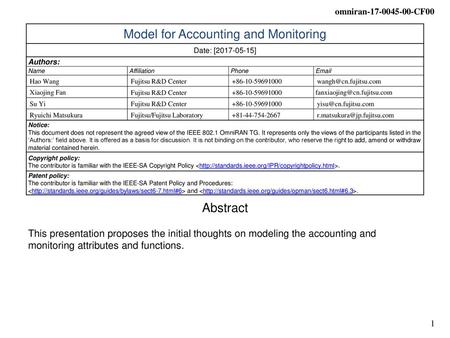 Model for Accounting and Monitoring