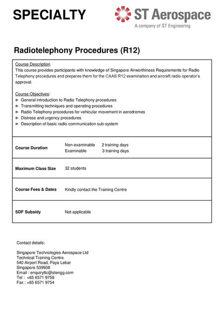 SPECIALTY Radiotelephony Procedures (R12) Course Description