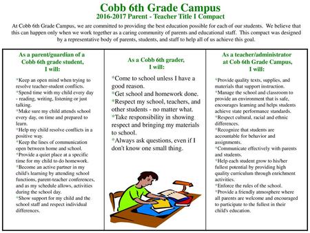Cobb 6th Grade Campus Parent - Teacher Title I Compact