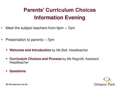 Parents’ Curriculum Choices