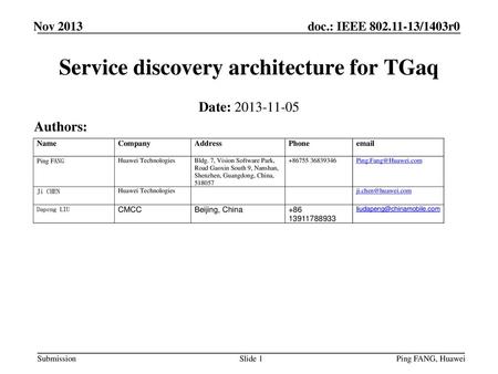 Service discovery architecture for TGaq
