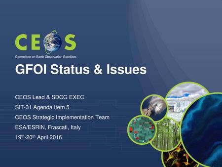GFOI Status & Issues CEOS Lead & SDCG EXEC SIT-31 Agenda Item 5