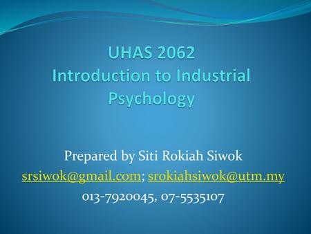 UHAS 2062 Introduction to Industrial Psychology