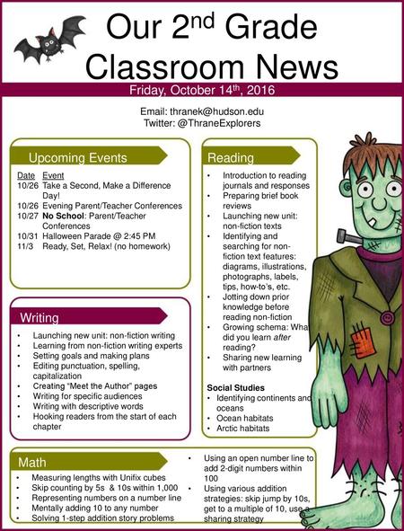 Our 2nd Grade Classroom News Friday, October 14th, 2016  