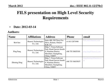 FILS presentation on High Level Security Requirements