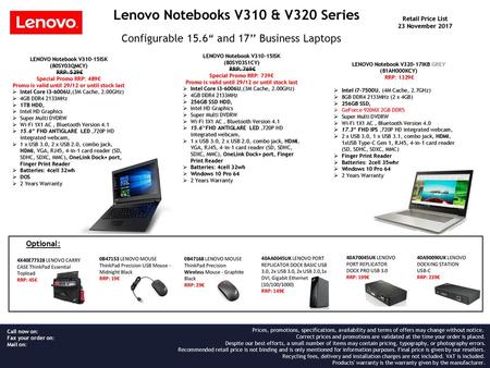 Lenovo Notebooks V310 & V320 Series