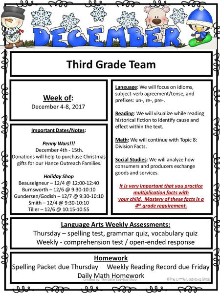 Third Grade Team Week of: . Language Arts Weekly Assessments: