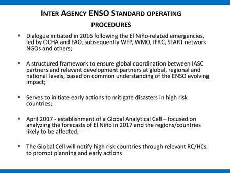 Inter Agency ENSO Standard operating procedures