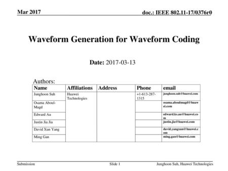 Waveform Generation for Waveform Coding