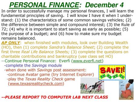 PERSONAL FINANCE: December 4