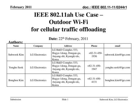 IEEE ah Use Case – Outdoor Wi-Fi for cellular traffic offloading