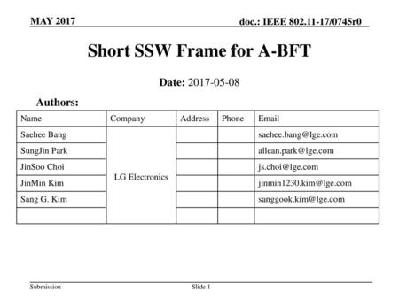Short SSW Frame for A-BFT