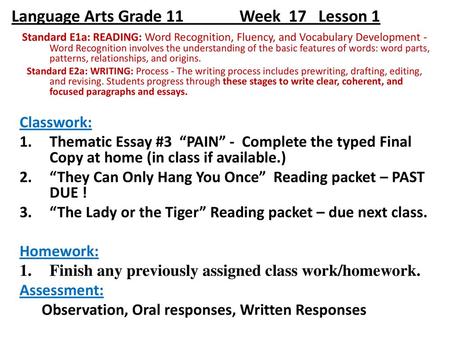 Language Arts Grade 11 Week 17 Lesson 1