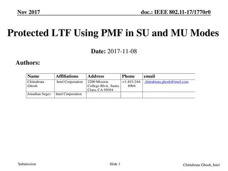 Protected LTF Using PMF in SU and MU Modes