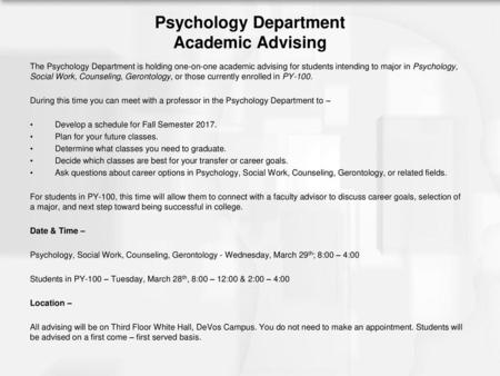 Psychology Department Academic Advising