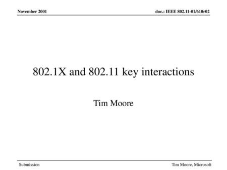802.1X and key interactions Tim Moore November 2001