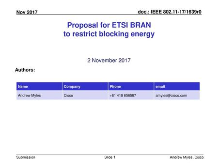 Proposal for ETSI BRAN to restrict blocking energy
