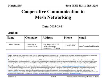 Cooperative Communication in Mesh Networking