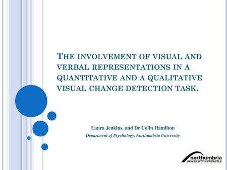 The involvement of visual and verbal representations in a quantitative and a qualitative visual change detection task. Laura Jenkins, and Dr Colin Hamilton.
