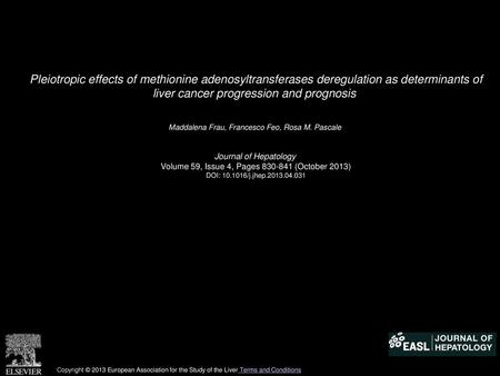 Pleiotropic effects of methionine adenosyltransferases deregulation as determinants of liver cancer progression and prognosis  Maddalena Frau, Francesco.