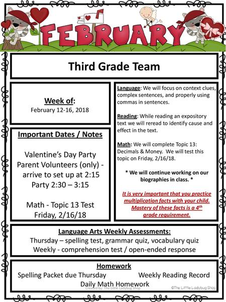Third Grade Team Week of: Important Dates / Notes