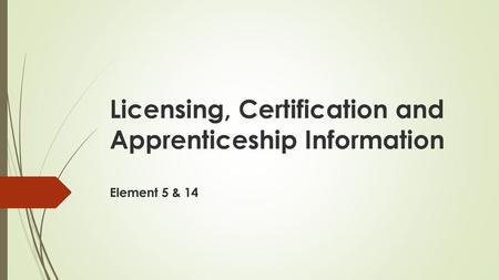 Licensing, Certification and Apprenticeship Information Element 5 & 14