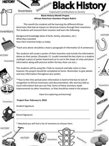Black History Month Project African American Inventors Project Rubric