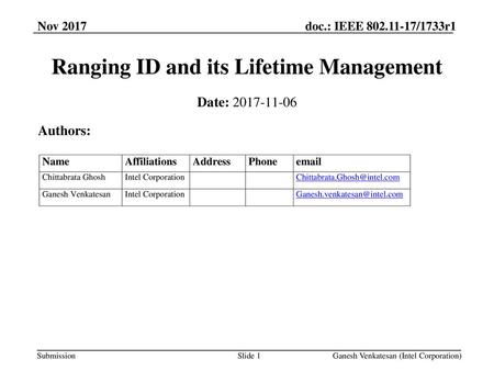 Ranging ID and its Lifetime Management