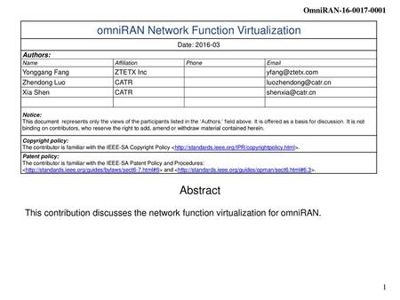 omniRAN Network Function Virtualization
