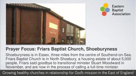 Prayer Focus: Friars Baptist Church, Shoeburyness