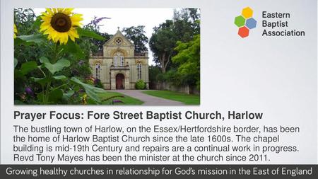 Prayer Focus: Fore Street Baptist Church, Harlow