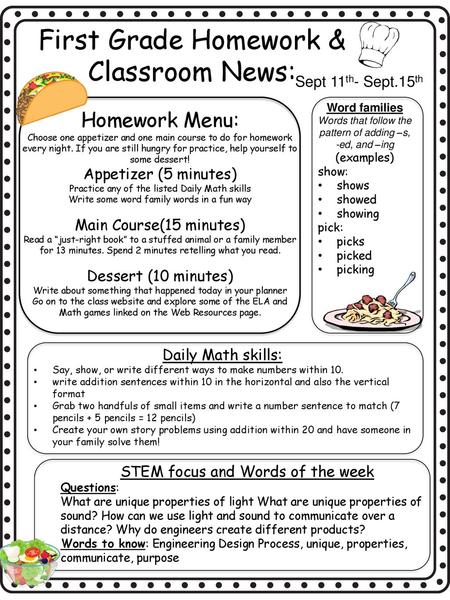First Grade Homework & Classroom News: