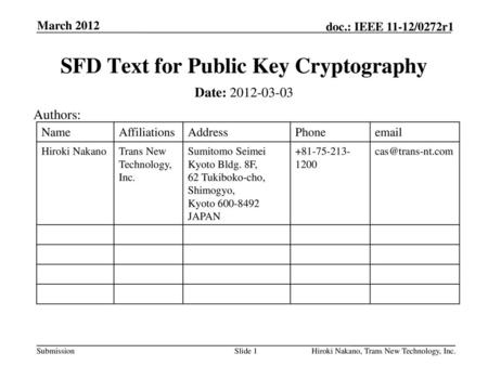 SFD Text for Public Key Cryptography