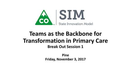 Teams as the Backbone for Transformation in Primary Care Break Out Session 1 Pine Friday, November 3, 2017.