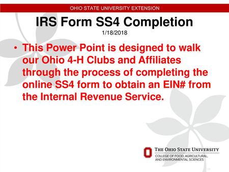 IRS Form SS4 Completion 1/18/2018