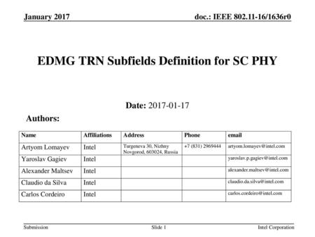 EDMG TRN Subfields Definition for SC PHY
